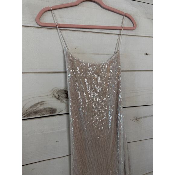 White Fox Formal Sequin Maxi Dress Size SM Pearl Colored Adjustable Tie Back - Picture 6 of 6